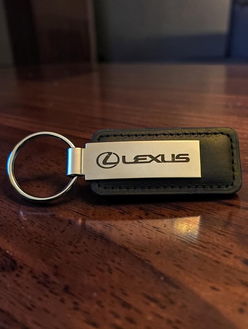 Lexus Black Leather & Silver Metal Keychain